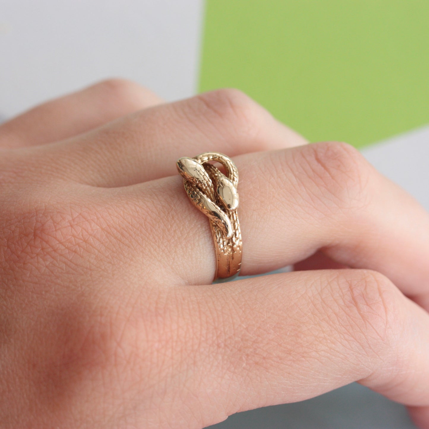 Vintage 9ct Gold Double Snake Ring, 1989