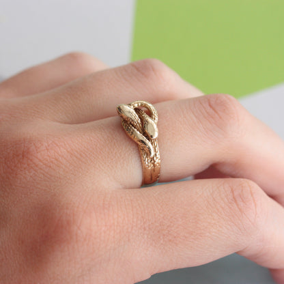 Vintage 9ct Gold Double Snake Ring, 1989