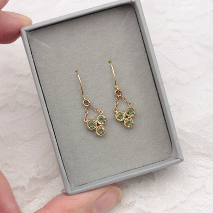 antique 9ct gold peridot trefoil earrings