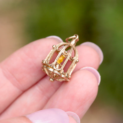 vintage 9ct gold birdcage charm