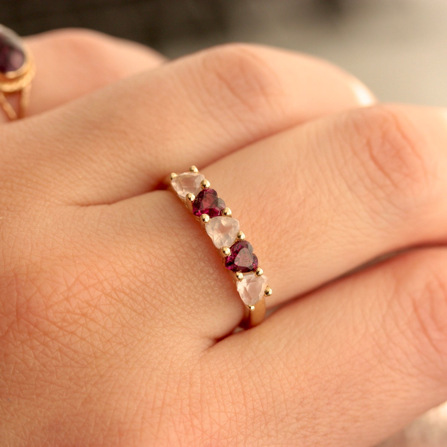 QVC 9ct gold garnet rose quartz ring