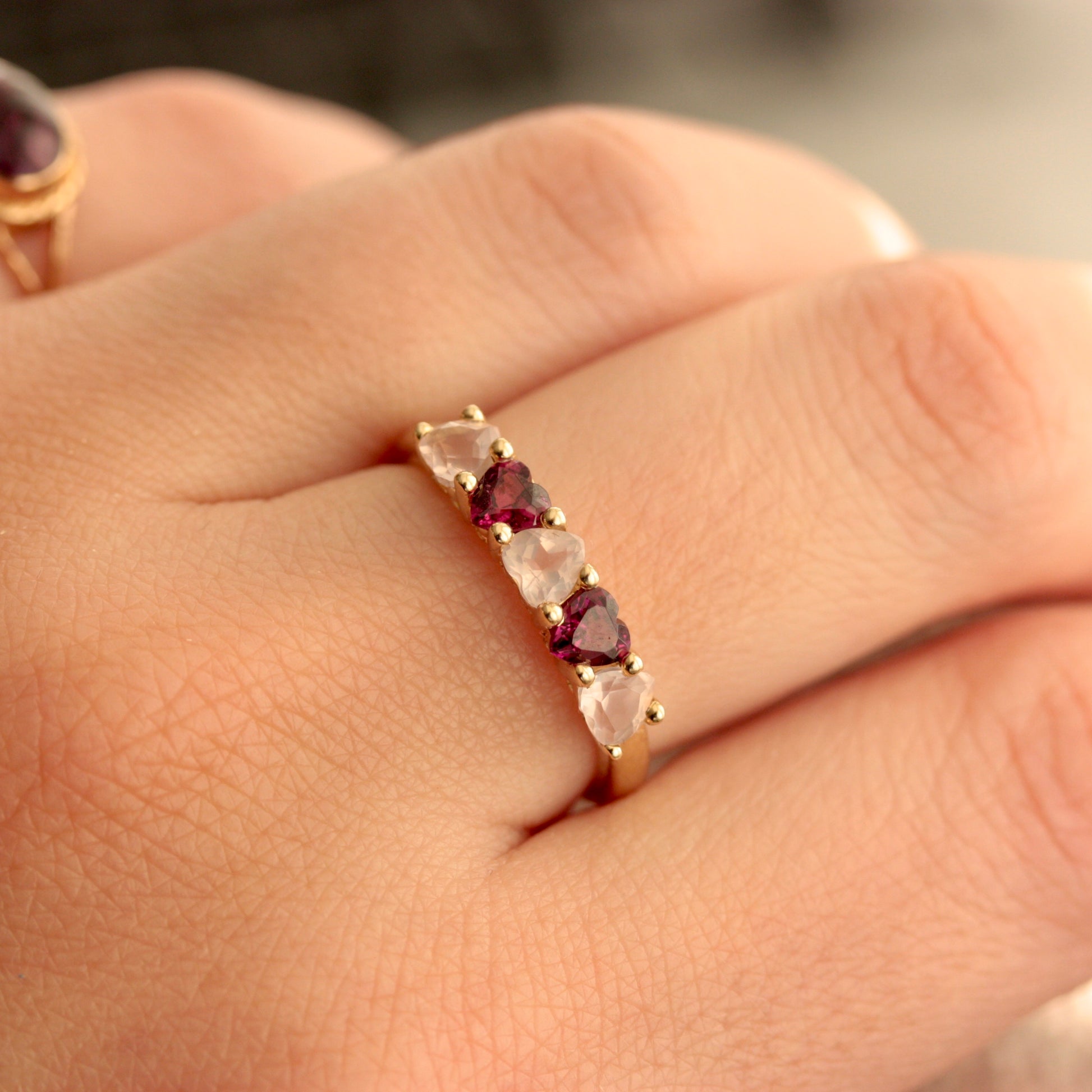 QVC 9ct gold garnet rose quartz ring