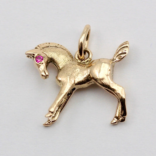Vintage 9ct Gold Horse Pendant with Ruby Eyes, Georg Jensen, 1963