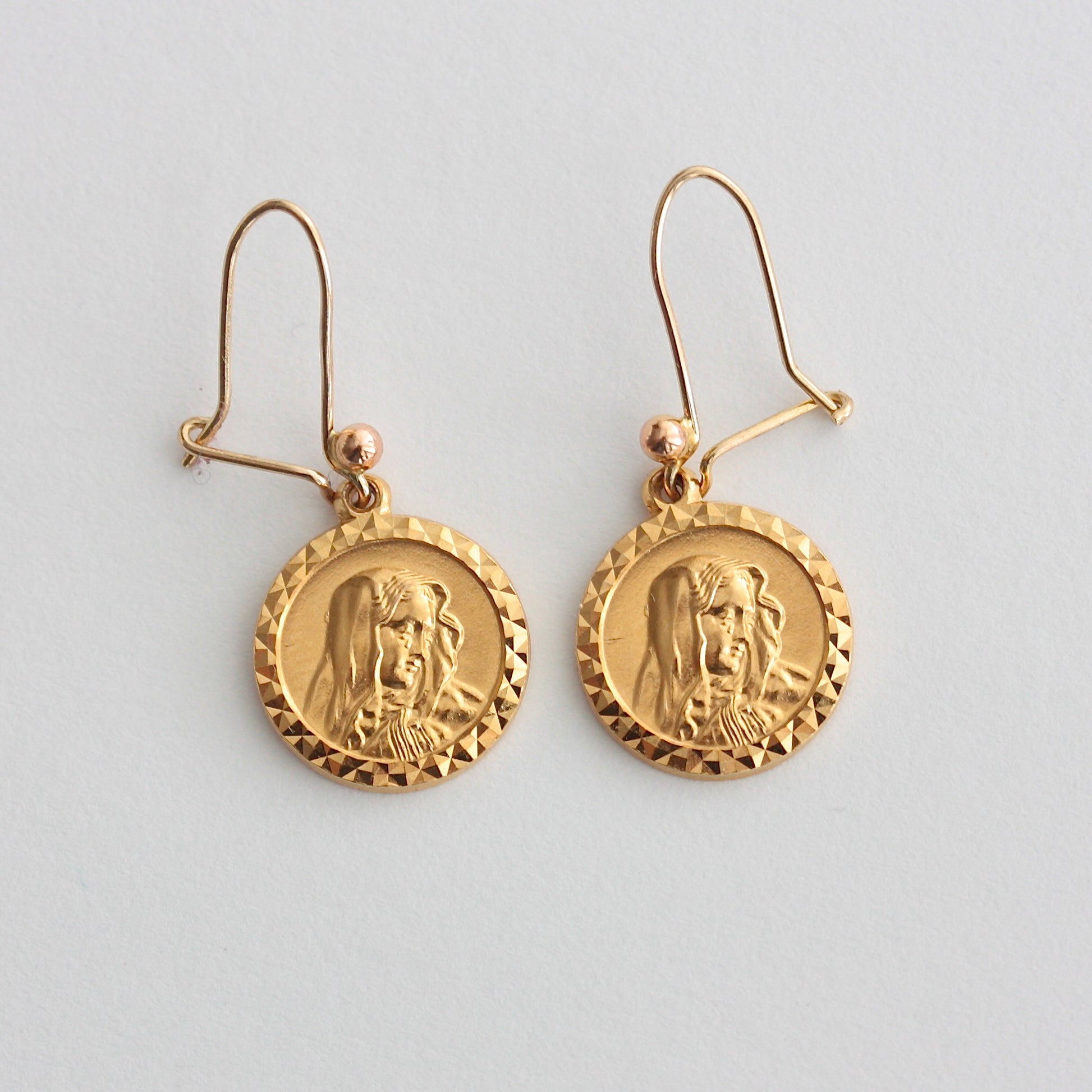 Vintage 9ct Gold Virgin Mary Coin Style Earrings, Georg Jensen Ltd