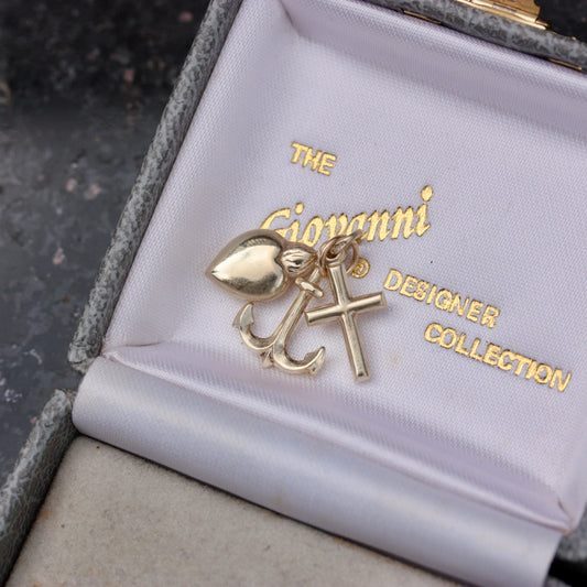 Vintage 14K Gold Hope, Faith & Charity Charm, Anchor Heart Cross