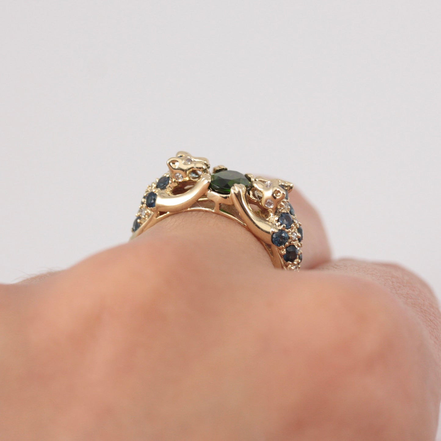 9ct gold double panther ring