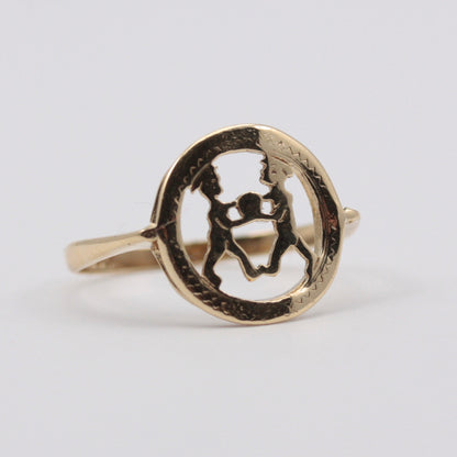 Vintage 9ct Gold Gemini Cut Out Ring, 1971