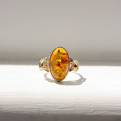 Vintage 9ct Gold and Baltic Amber Ring, 1999
