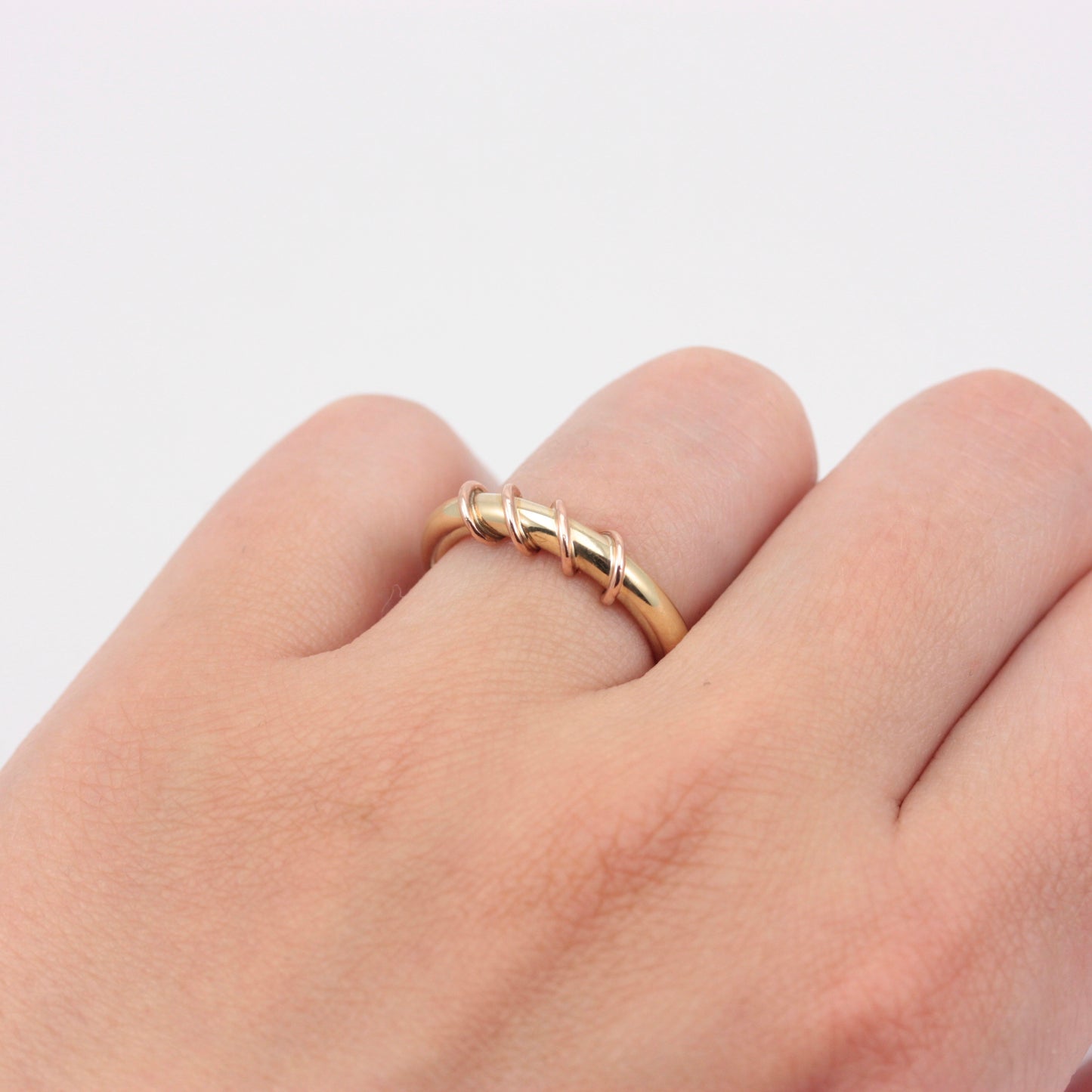 Chunky Vintage 9ct Gold Ring with Rose Gold Twist, 1997