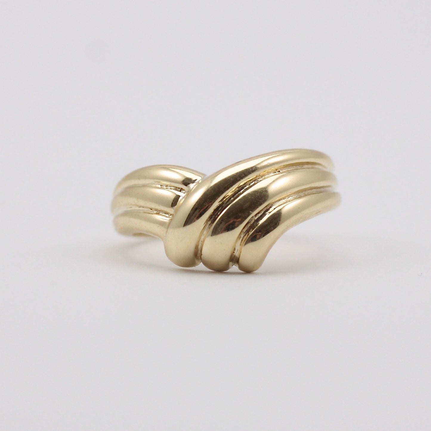 Vintage 9ct Gold Chunky Ridged Wishbone Ring, 1988