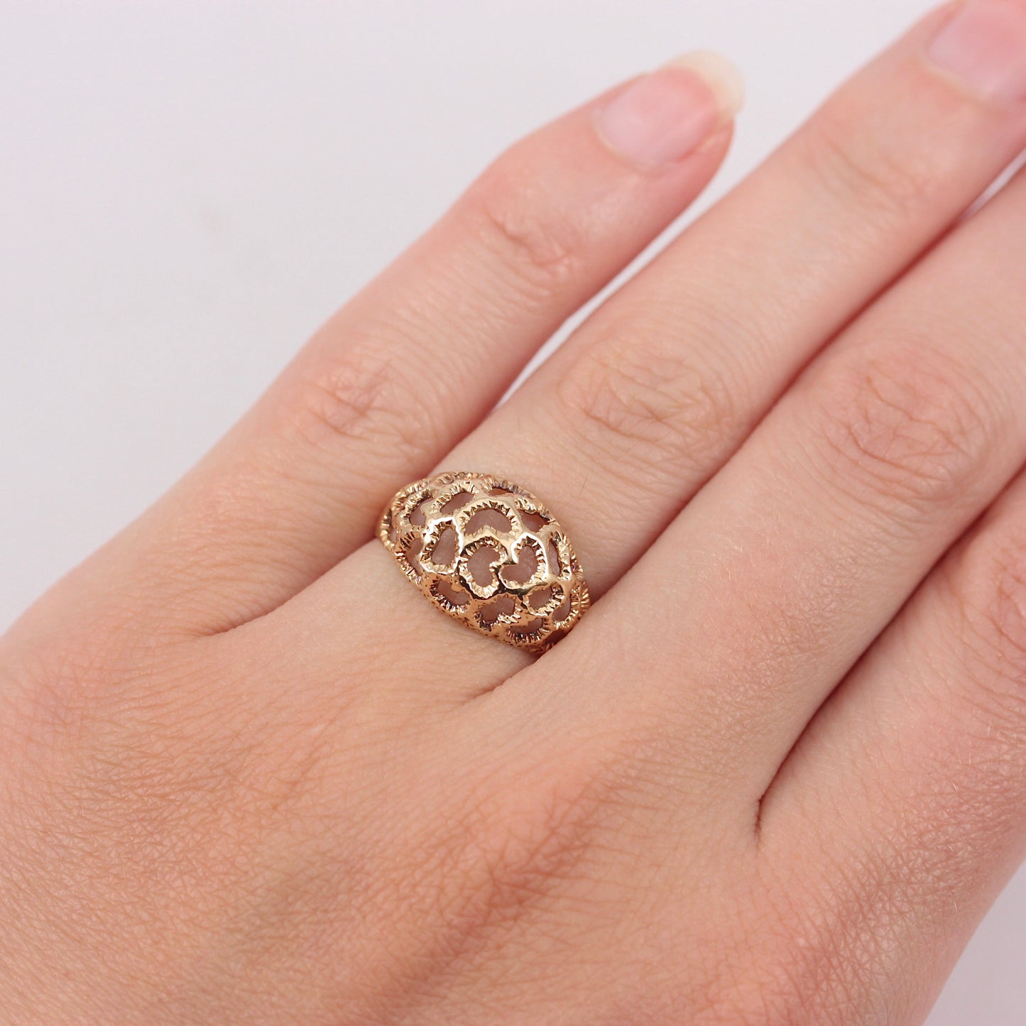 Vintage 9ct Gold Openwork Dome Ring, 1978