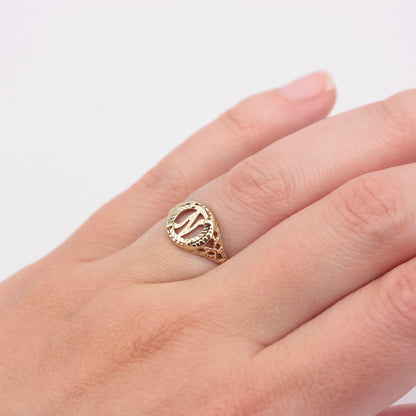 Vintage 9ct Gold Coin Style Letter 'N' Ring, 1993