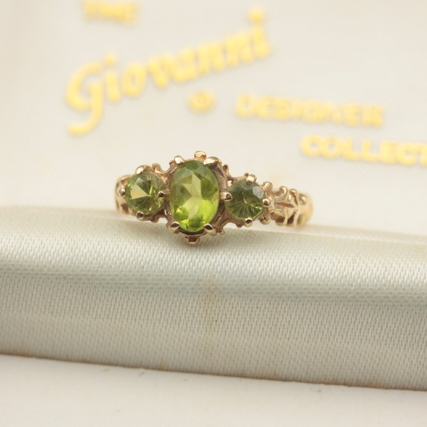Vintage 9ct Gold and Peridot 3 Stone Ring, 1990