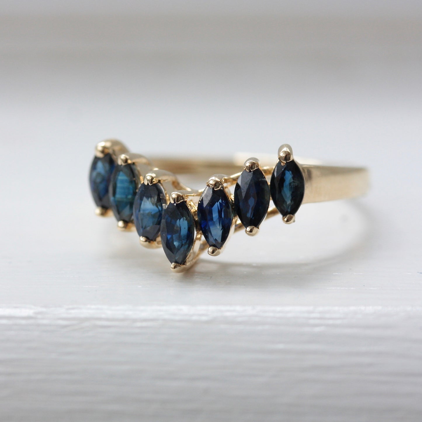 Vintage 9ct Gold and Sapphire Wishbone Ring, 1999