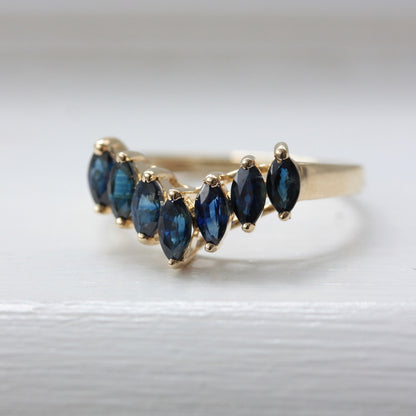 Vintage 9ct Gold and Sapphire Wishbone Ring, 1999