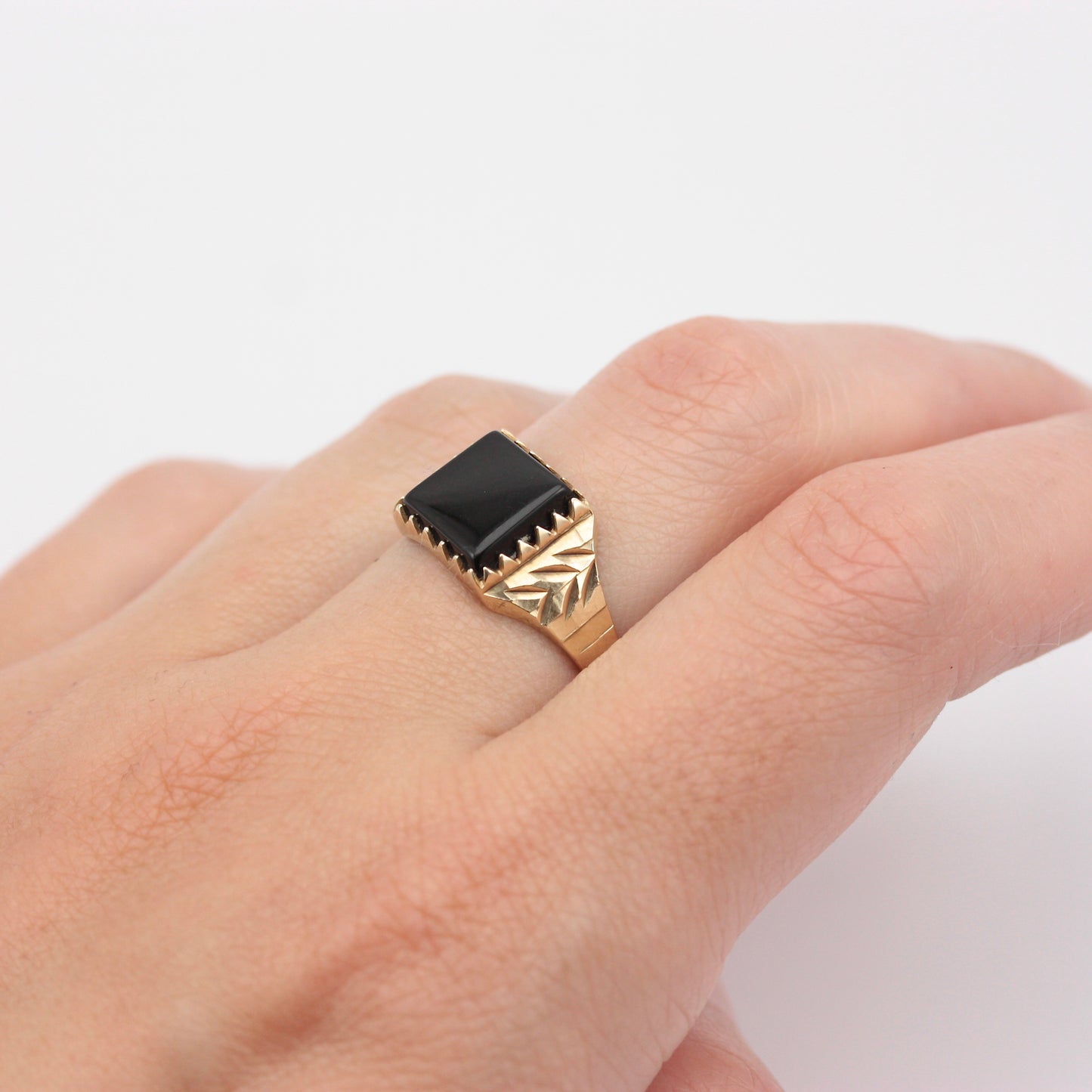 Vintage 9ct Gold Square Onyx Signet Ring, 1976