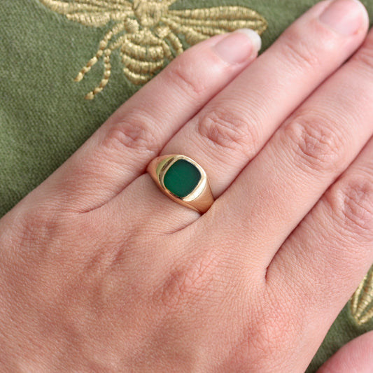 9ct Gold Green Agate Signet Ring