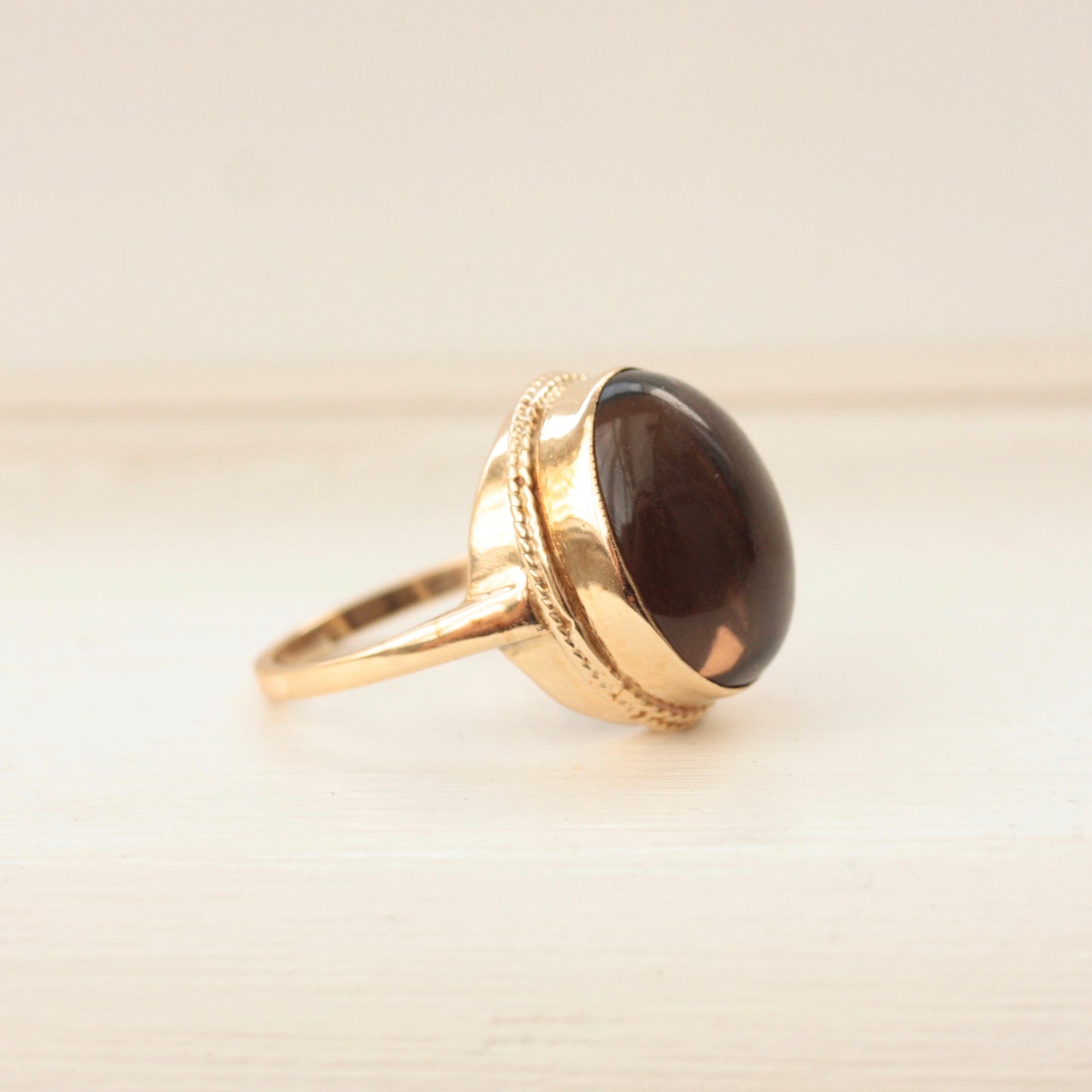 Vintage 9ct Gold Smoky Quartz Cabochon Ring, Late 1970s