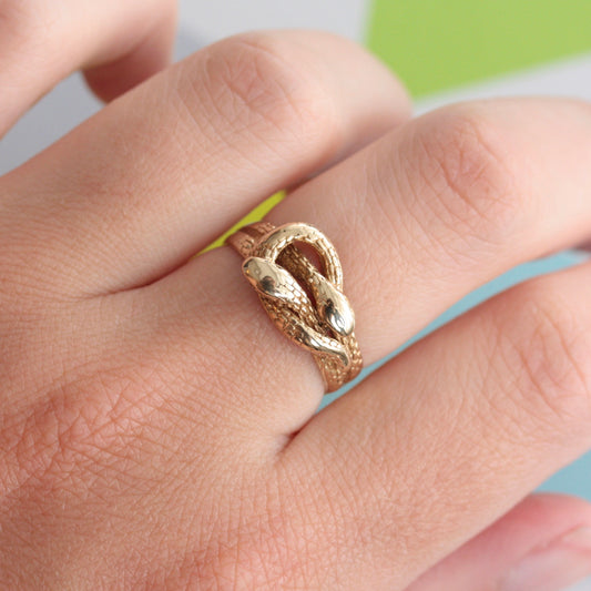 Vintage 9ct Gold Double Snake Ring, 1989