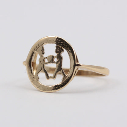 Vintage 9ct Gold Gemini Cut Out Ring, 1971