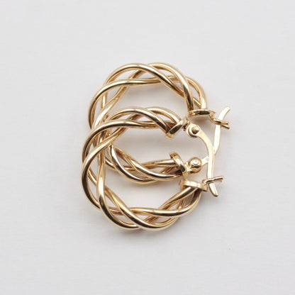 Vintage 9ct Gold Open Twist Hoop Earrings, Medium