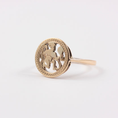 Vintage 9ct Gold Virgo Zodiac Ring, 1972