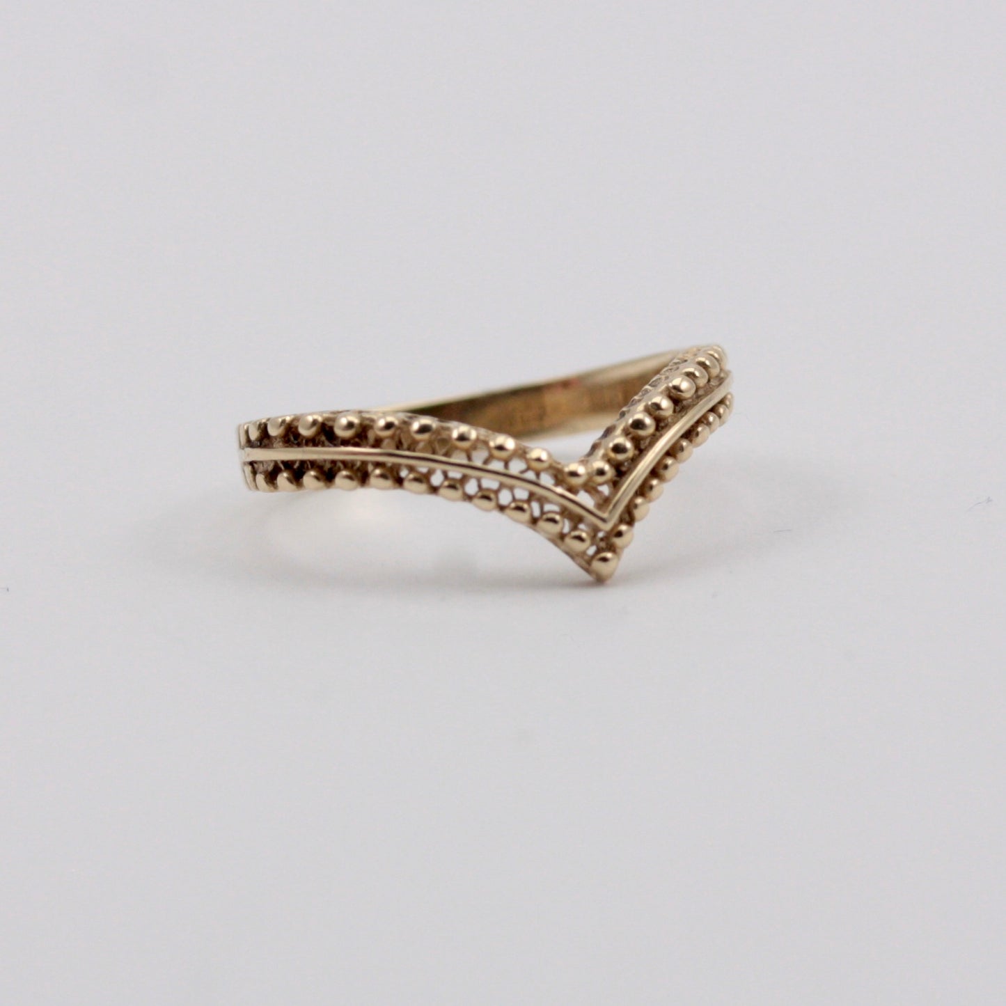 Vintage 9ct Gold Beaded Detail Wishbone Ring, 1990