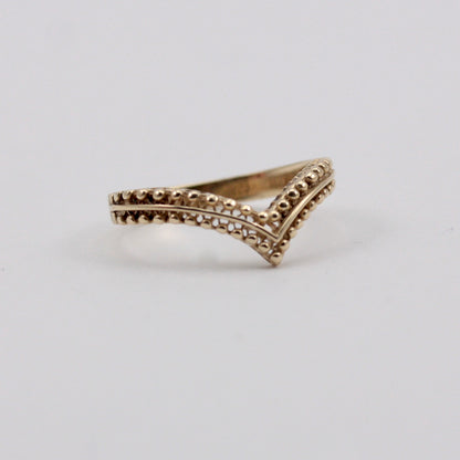 Vintage 9ct Gold Beaded Detail Wishbone Ring, 1990