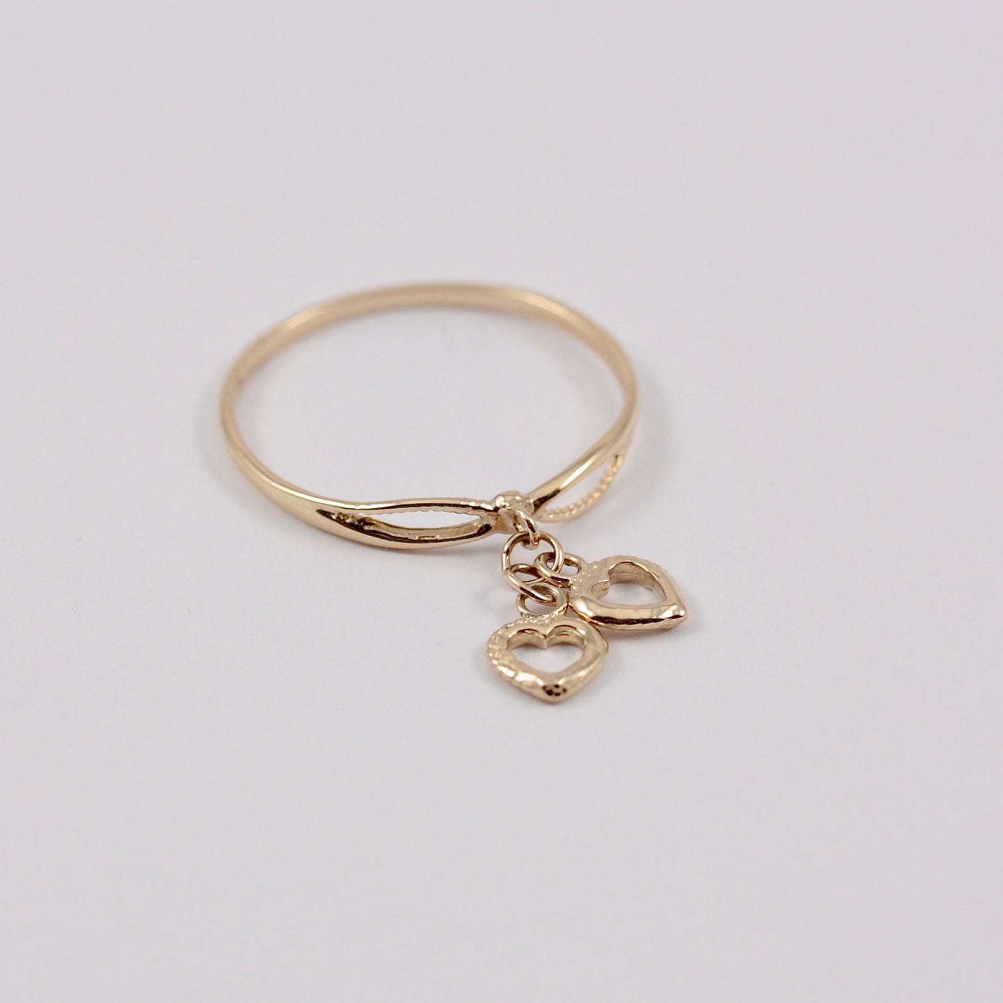 Dainty Vintage 9ct Gold Double Heart Dangle Ring