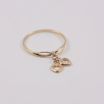 Dainty Vintage 9ct Gold Double Heart Dangle Ring