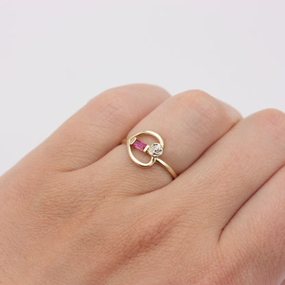 Modern 14K Gold Pink Topaz Art Nouveau Style Ring, 2019