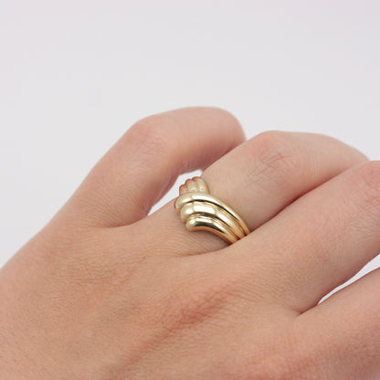 Vintage 9ct Gold Chunky Ridged Wishbone Ring, 1988