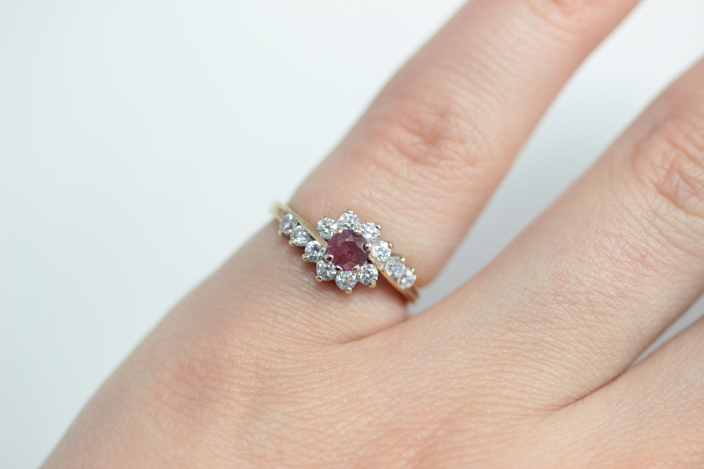 Vintage Ruby and CZ Cluster Ring, 1988
