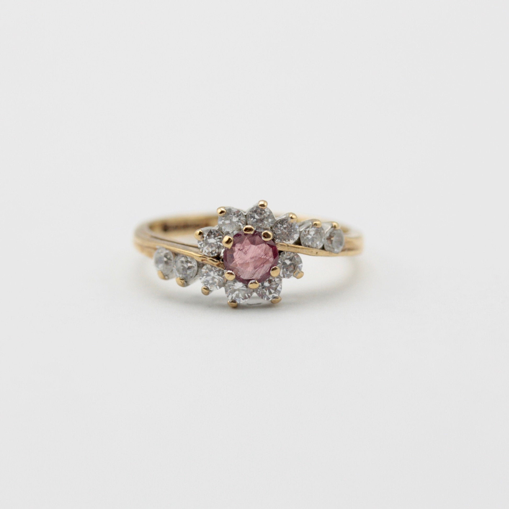 vintage ruby and cz cluster ring