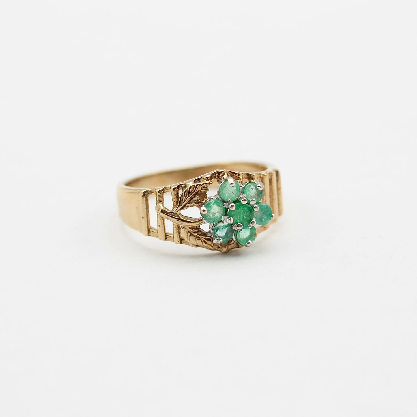 Vintage 9ct Gold Emerald Flower Cluster Ring, 1994