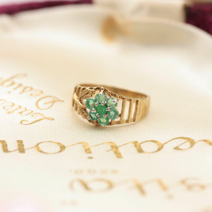 Vintage 9ct Gold Emerald Flower Cluster Ring, 1994