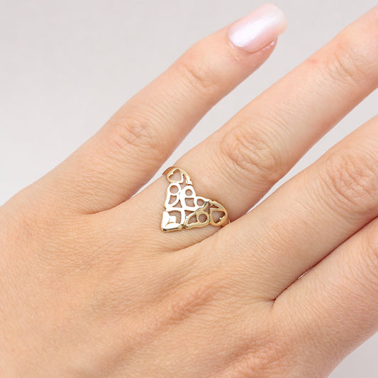 Vintage 9ct Gold Filigree Cut Out Wishbone Ring, 1993