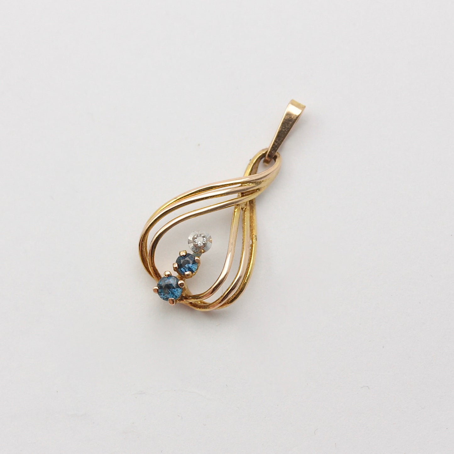 Vintage 9ct Gold Sapphire and Diamond Open Pendant, 1979