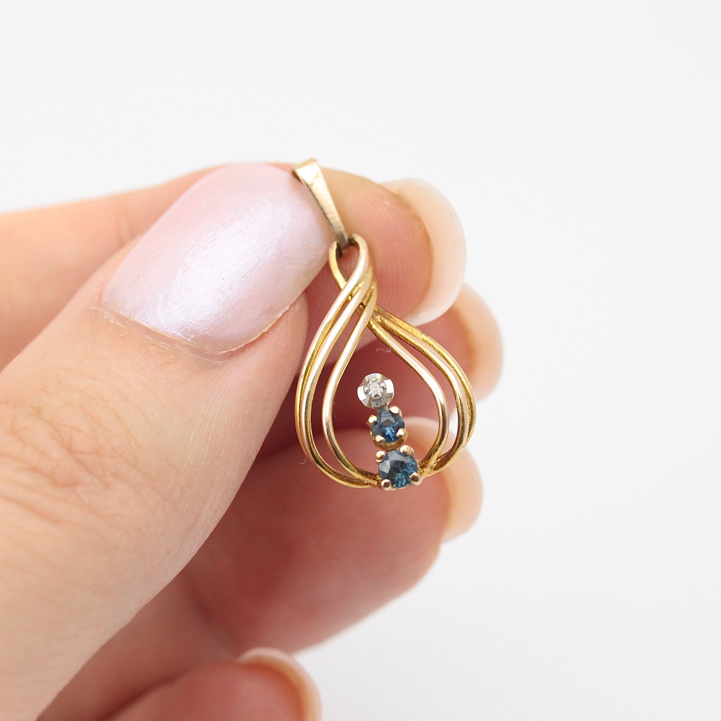 Vintage 9ct Gold Sapphire and Diamond Open Pendant, 1979