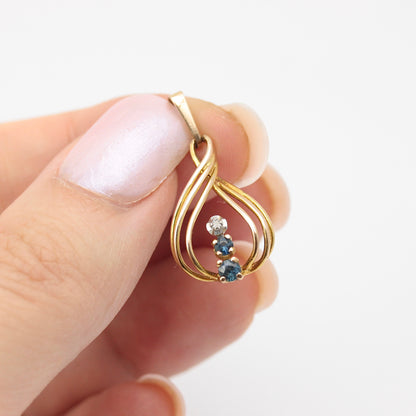 Vintage 9ct Gold Sapphire and Diamond Open Pendant, 1979