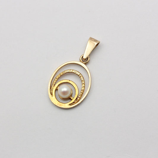 Vintage 9ct Gold Faux Pearl Open Oval Pendant, 1978