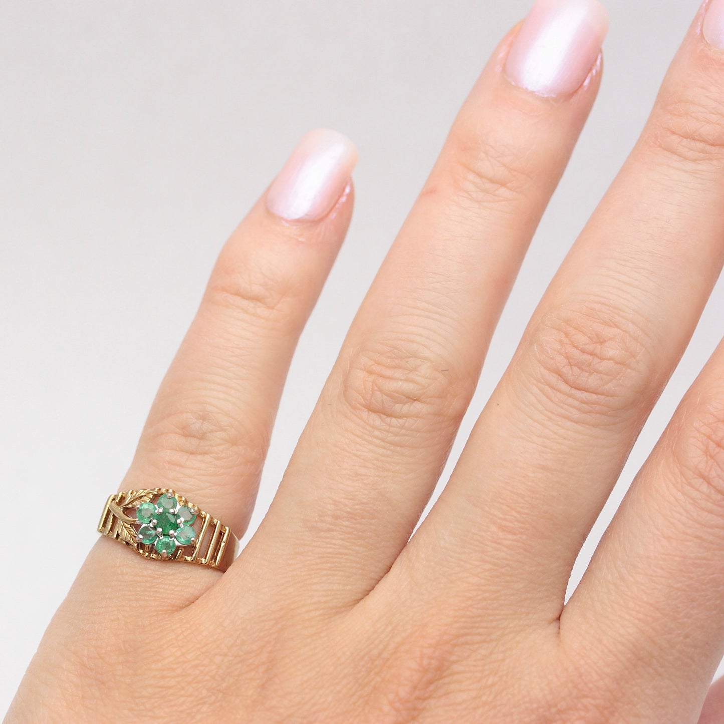 Vintage 9ct Gold Emerald Flower Cluster Ring, 1994