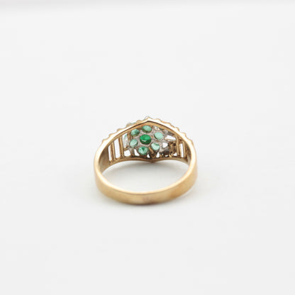 Vintage 9ct Gold Emerald Flower Cluster Ring, 1994