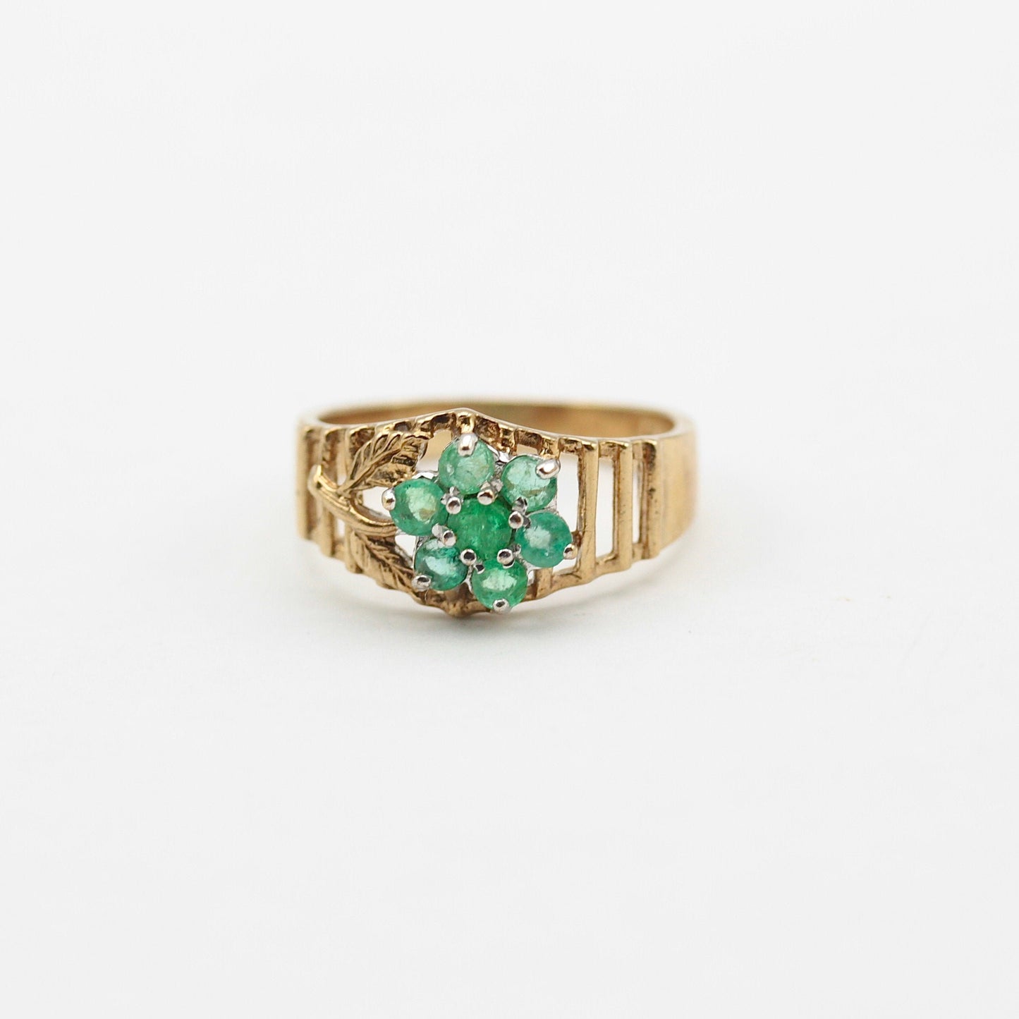 Vintage 9ct Gold Emerald Flower Cluster Ring, 1994