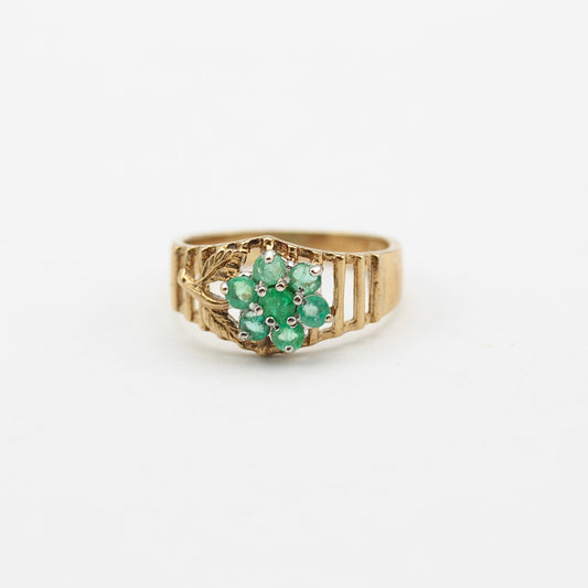Vintage 9ct Gold Emerald Flower Cluster Ring, 1994