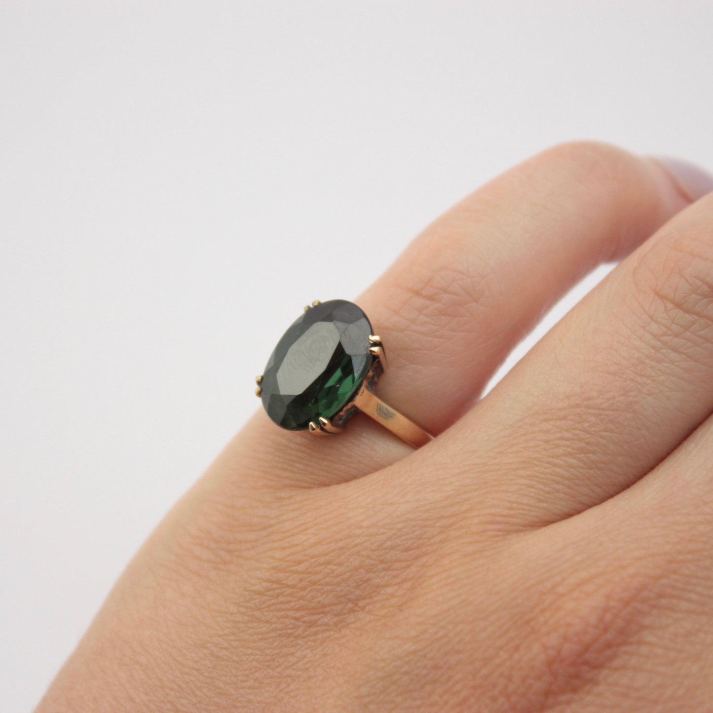 Vintage 9ct Gold Forest Green Spinel Cocktail Ring, 1966