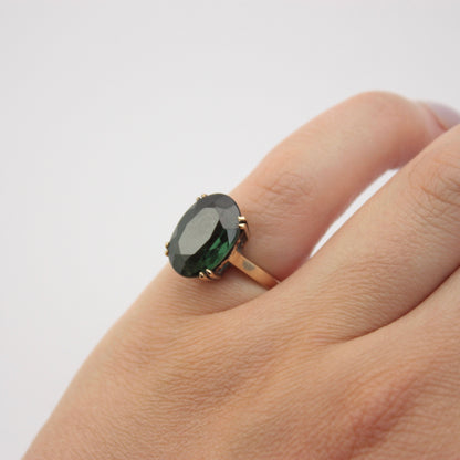 Vintage 9ct Gold Forest Green Spinel Cocktail Ring, 1966
