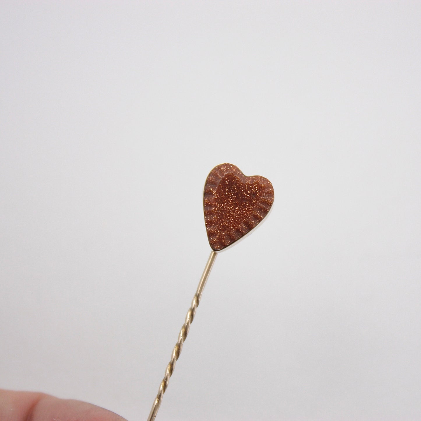 Antique Yellow Gold and Goldstone Heart Stick Pin
