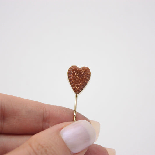 antique gold goldstone heart stick pin