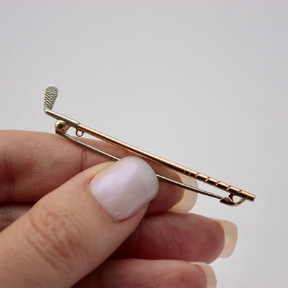Vintage Art Deco 9ct Gold Golf Club Brooch with Sterling Silver Club Head